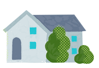 木々に囲まれた住まいで在宅医療を受けるイメージのイラスト